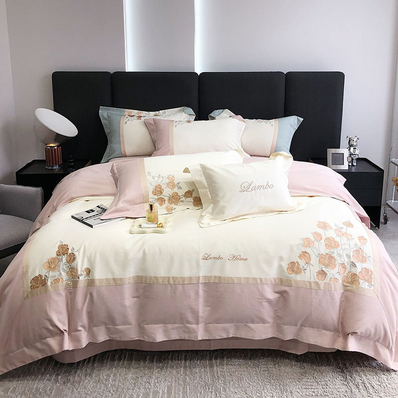 Light Luxury Embroidery Pure Cotton Quilt Cover Bed Set - Harmony Gallery