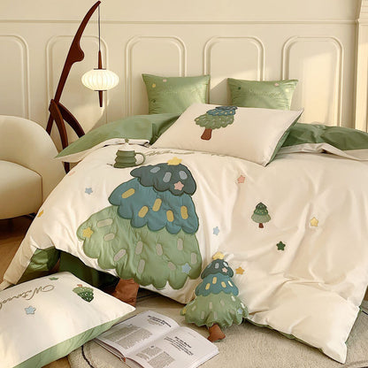 Tree & Stars Embroidery Seven-Piece Soft Cotton Bed Set