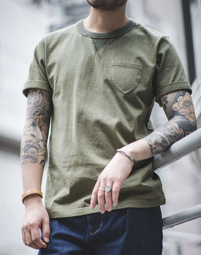 American Army Green Inverted Triangle Pocket Men's T-Shirt - Harmony Gallery