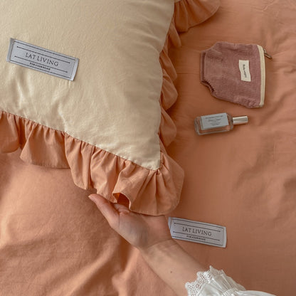 Cream Contrast Color Washed Cotton Four-Piece Bed Set