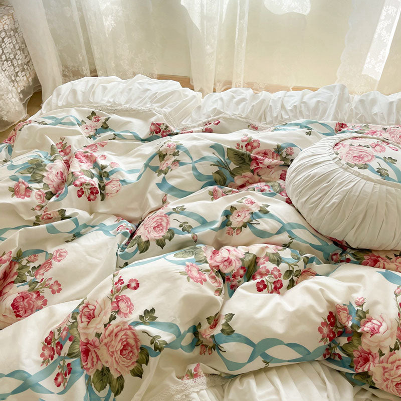 Floral Sweet Princess Pastoral Cotton Four-Piece Bed Set - Harmony Gallery
