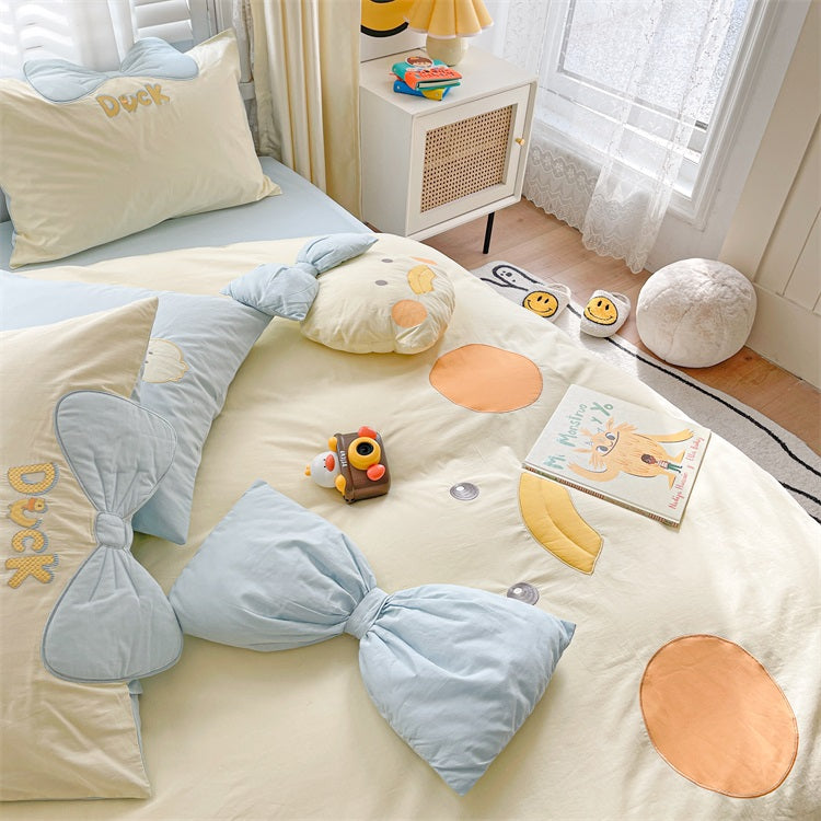 Pure Washed Cotton Cartoon Ugly Duckling Four-Piece Bed Set