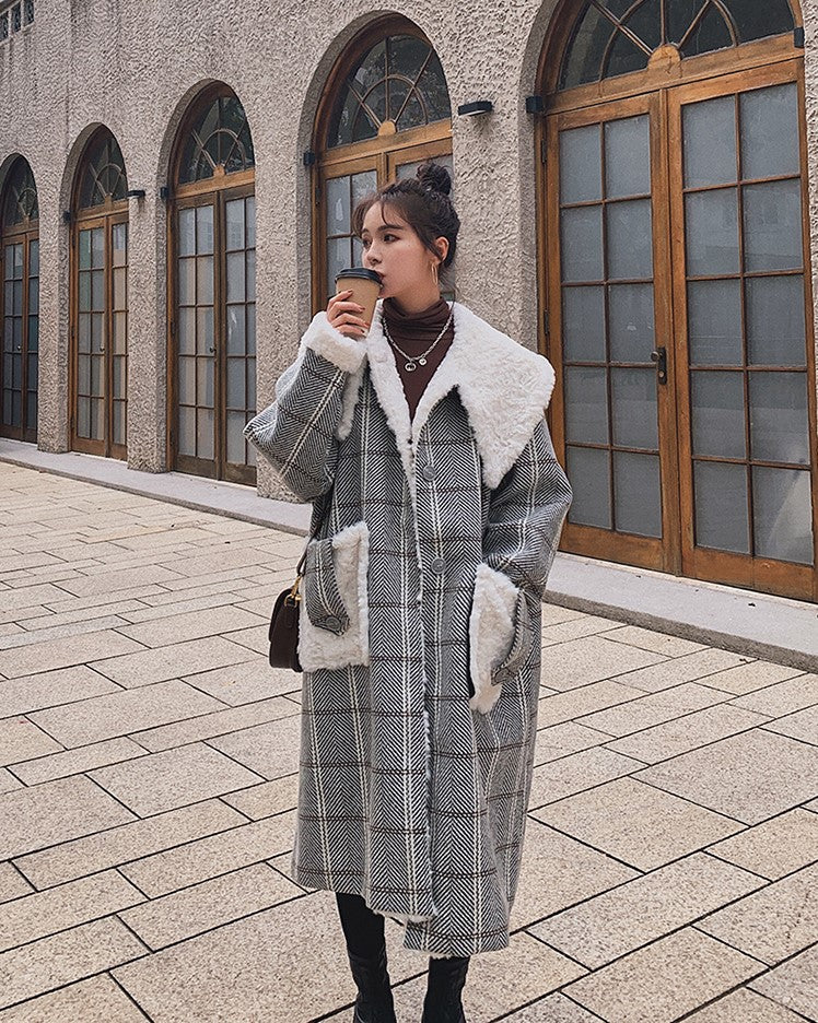 Plaid Mid-Length Loose Winter Woolen Women's Coat