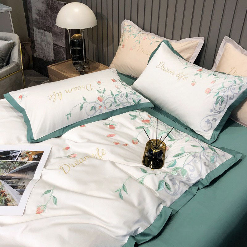 Pastoral Style plant Flower Embroidery Quilt Cover Bed Set