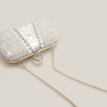 White Rose Diamond Pearl French Banquet Clutch Bag