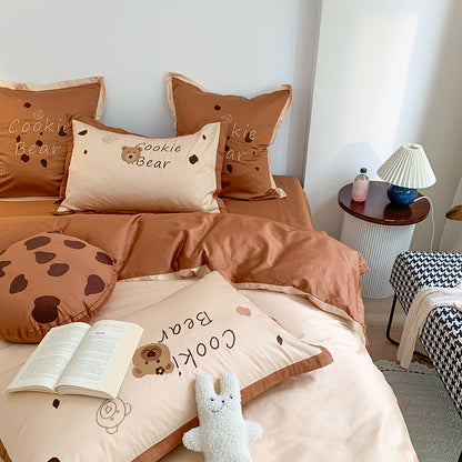 Six-Piece Embroidery Cute Cartoon Cookie Bear Bed Set