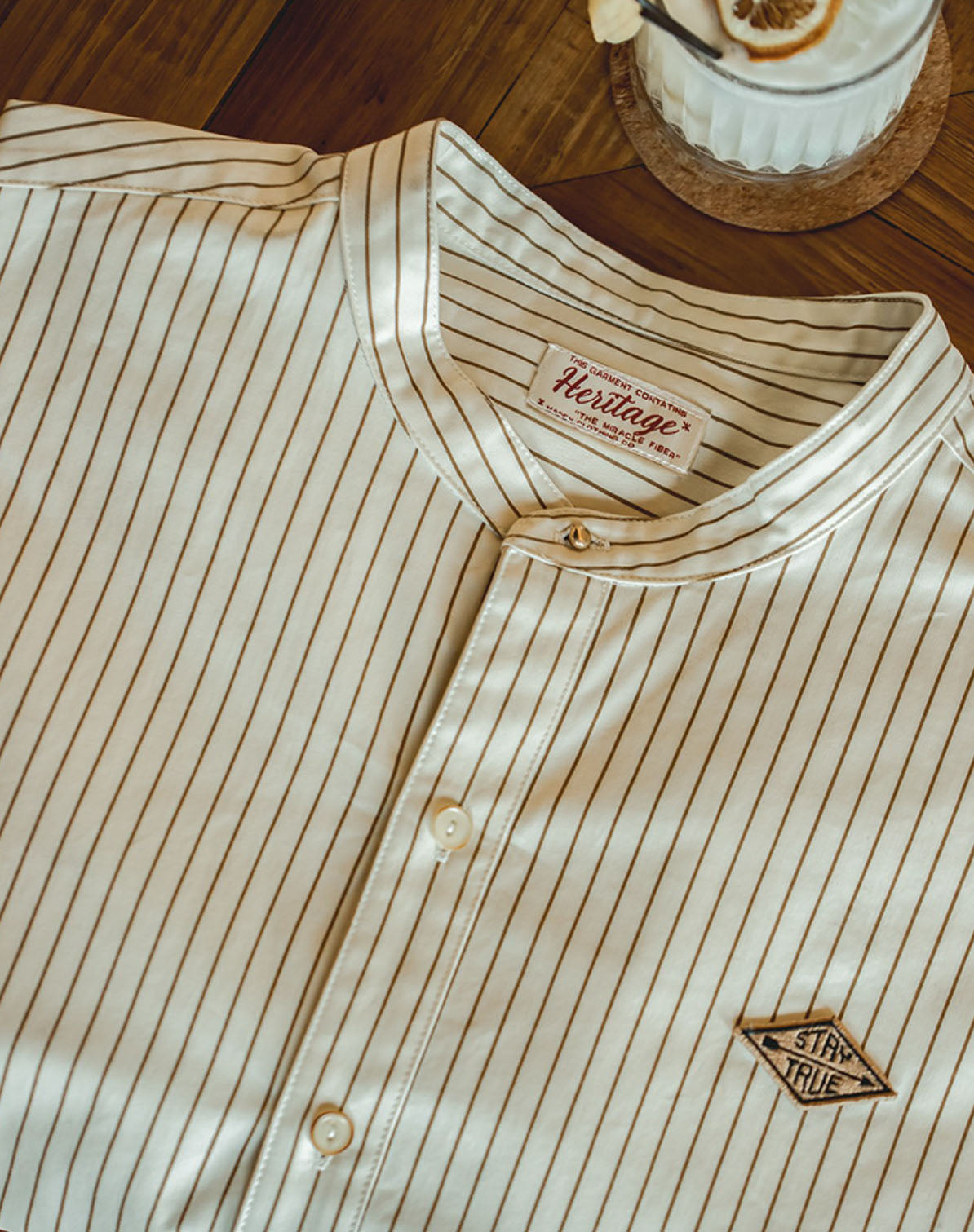 Retro Vertical Stripe Stand Collar Loose Men's Baseball Shirt - Harmony Gallery