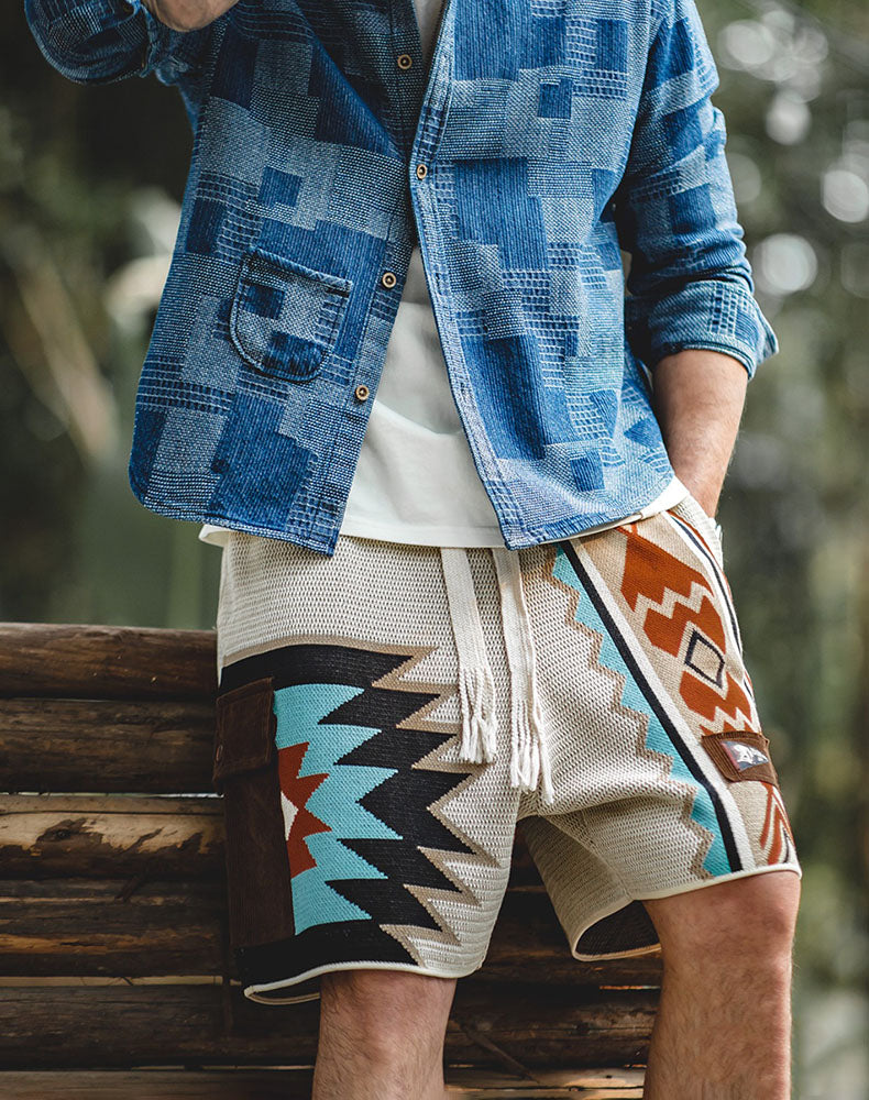 American Navajo Knit Contrast Color Beach Men's Shorts - Harmony Gallery