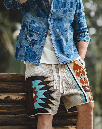 American Navajo Knit Contrast Color Beach Men's Shorts