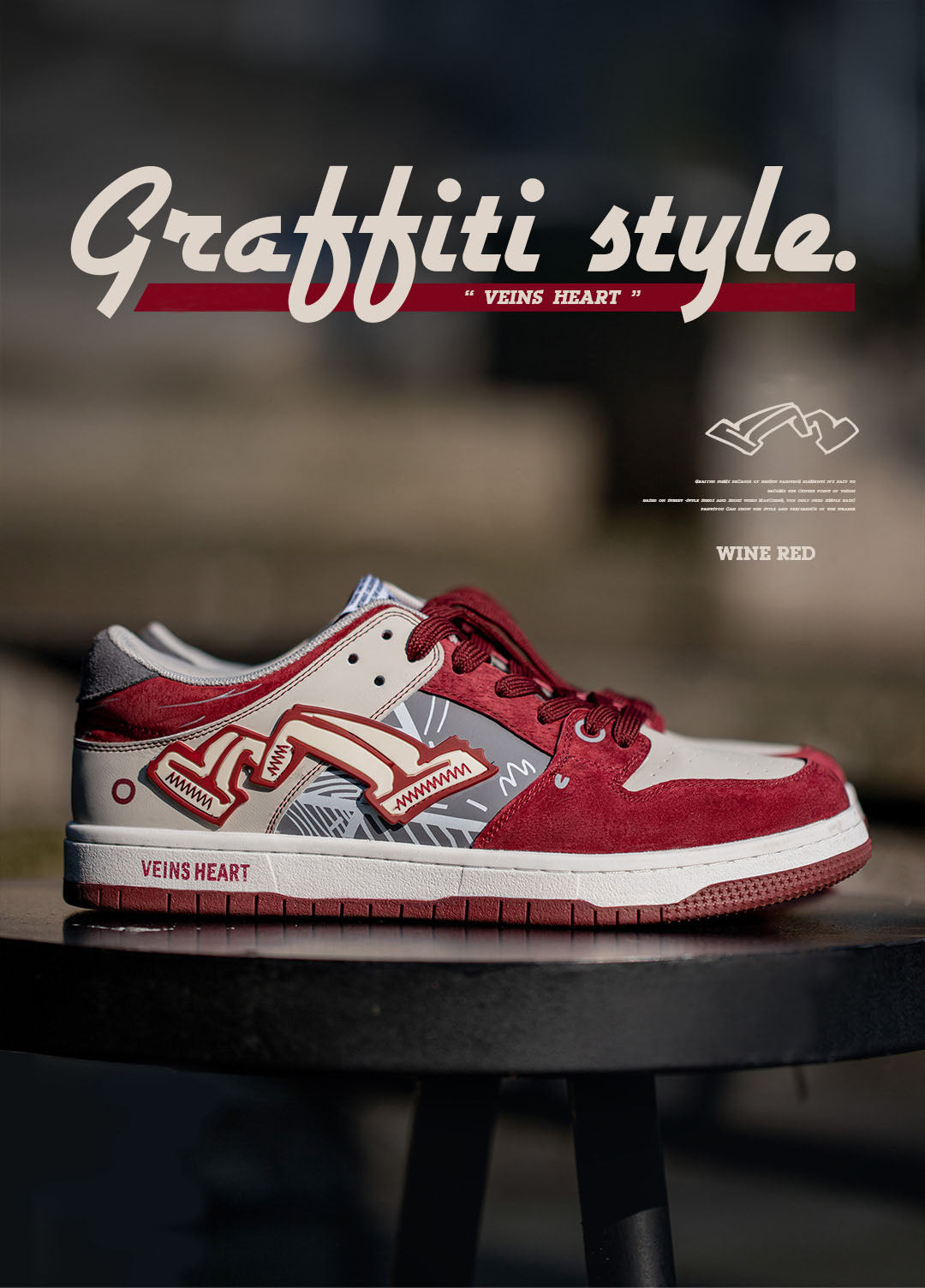 Retro Wine Red Graffiti Street Sports Men's Casual Shoes