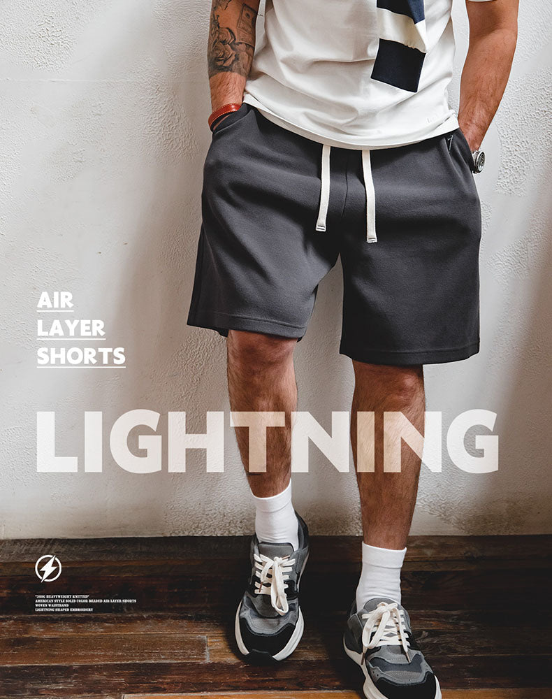 American Air Layer Heavy Knitted Embroidery Sports Men's Shorts