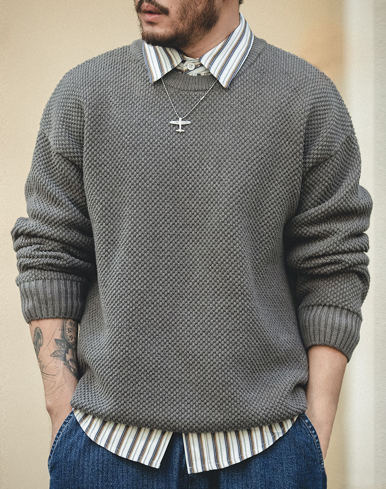 Tooling Retro Pineapple Pattern Drop-Shoulder Men's Sweater - Harmony Gallery
