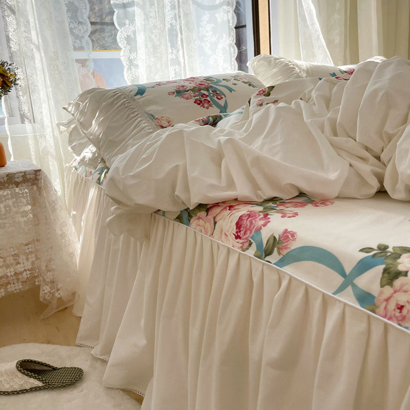Floral Sweet Princess Pastoral Cotton Four-Piece Bed Set
