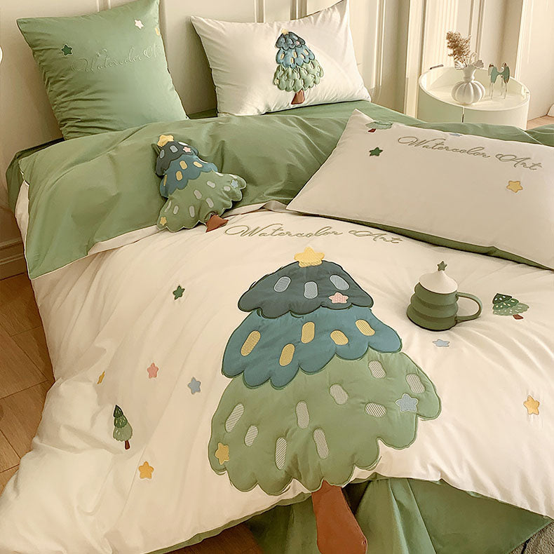 Tree & Stars Embroidery Seven-Piece Soft Cotton Bed Set