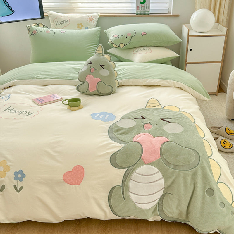 Little Dinosaur Washed Cotton Embroidery Four-Piece Bed Set