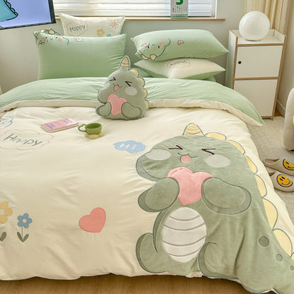 Little Dinosaur Washed Cotton Embroidery Four-Piece Bed Set - Harmony Gallery