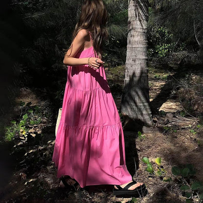 French Sweet Pink Temperament Long Skirt Women's Dress - Harmony Gallery