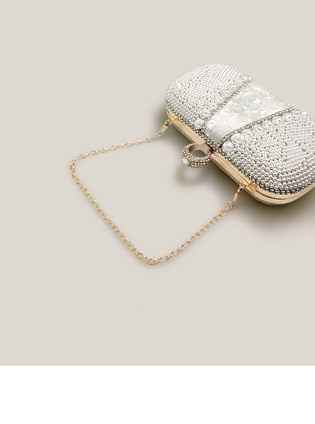 White Rose Diamond Pearl French Banquet Clutch Bag - Harmony Gallery