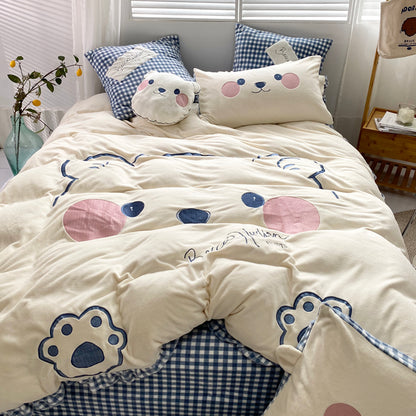 Cartoon Cute Milk Velvet Four-Piece Double-Sided Bed Set