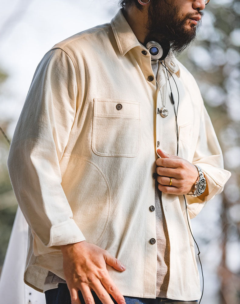 French Retro Casual Multi-Pocket Lapel Men's Shirt