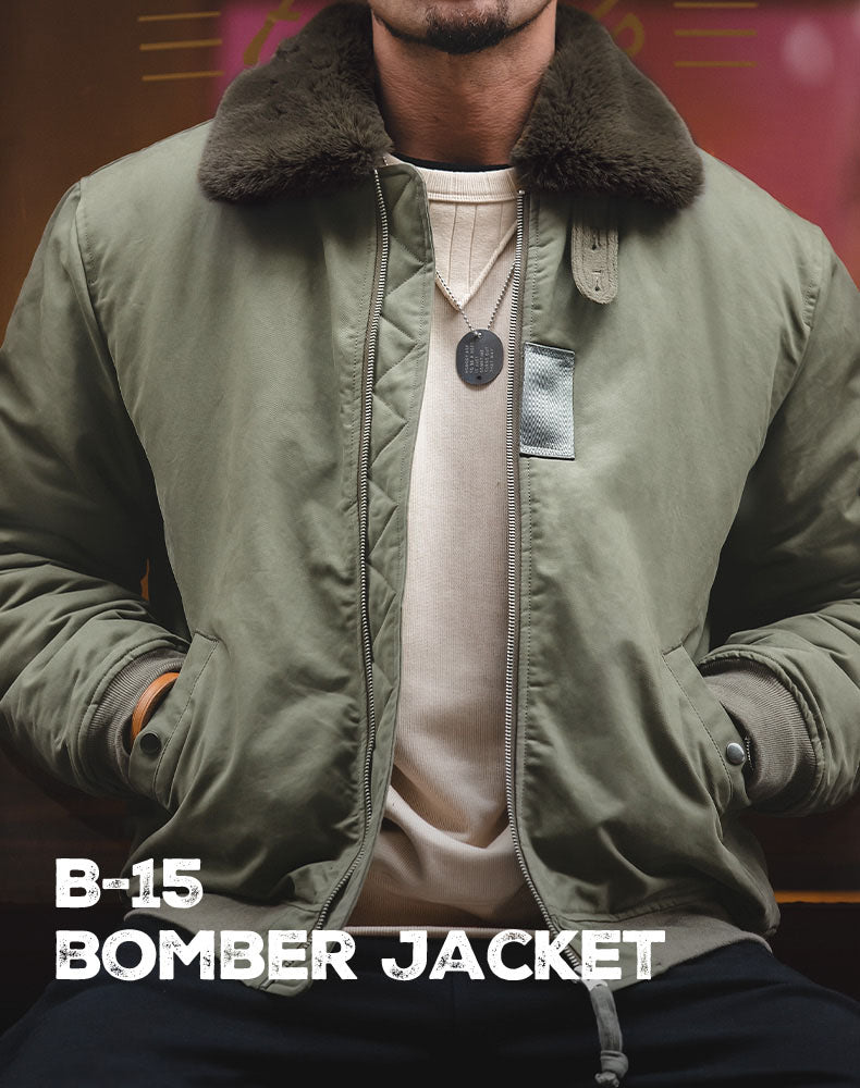 American B15 Bomber Air Force Pilot Fur Collar Men's Jacket - Harmony Gallery