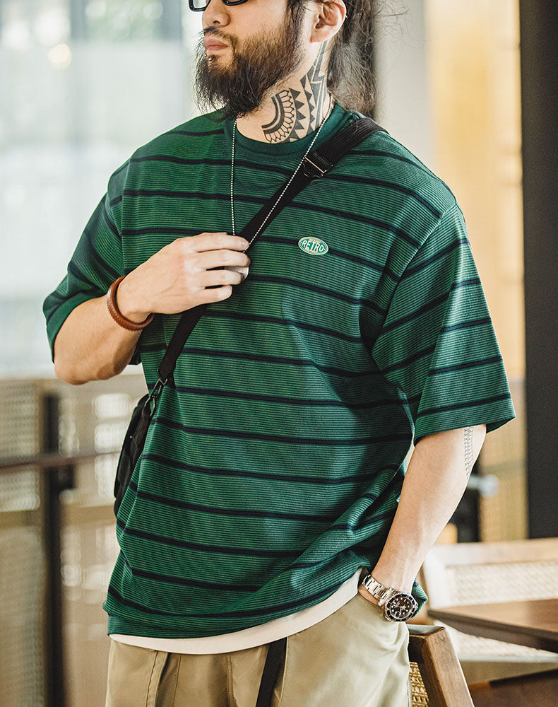 American City Boy Pinstripe Hit Color Loose Tee Men's T-Shirt - Harmony Gallery