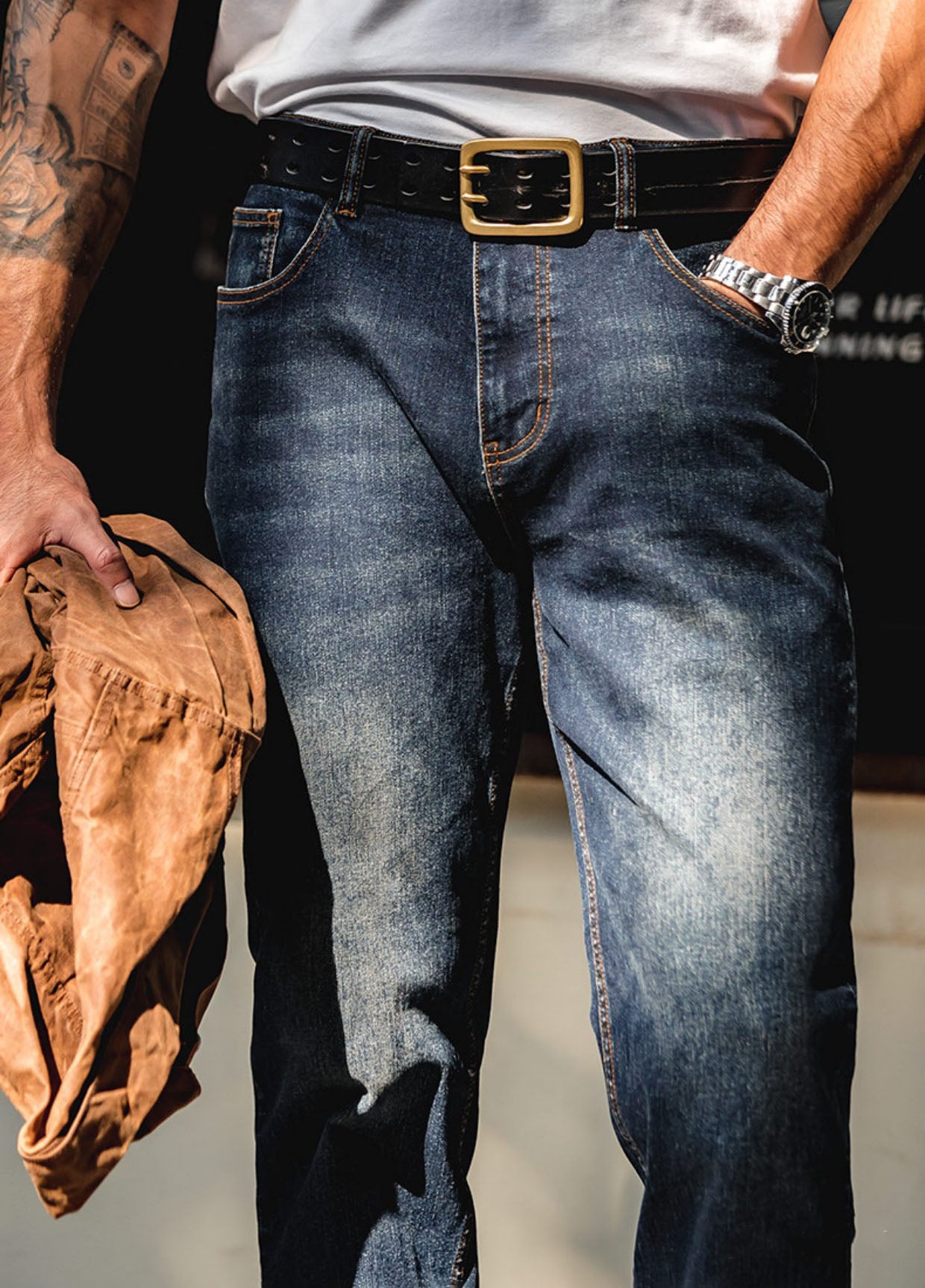American Retro Denim Washed Straight Loose Men's Jeans - Harmony Gallery