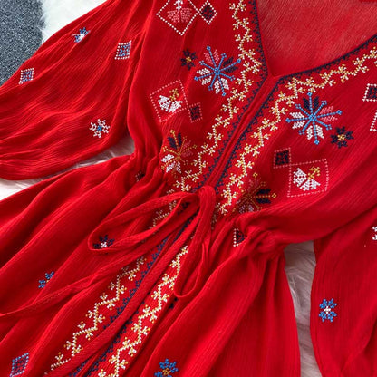 Bohemian Retro Folk Style Embroidery Women's Dress
