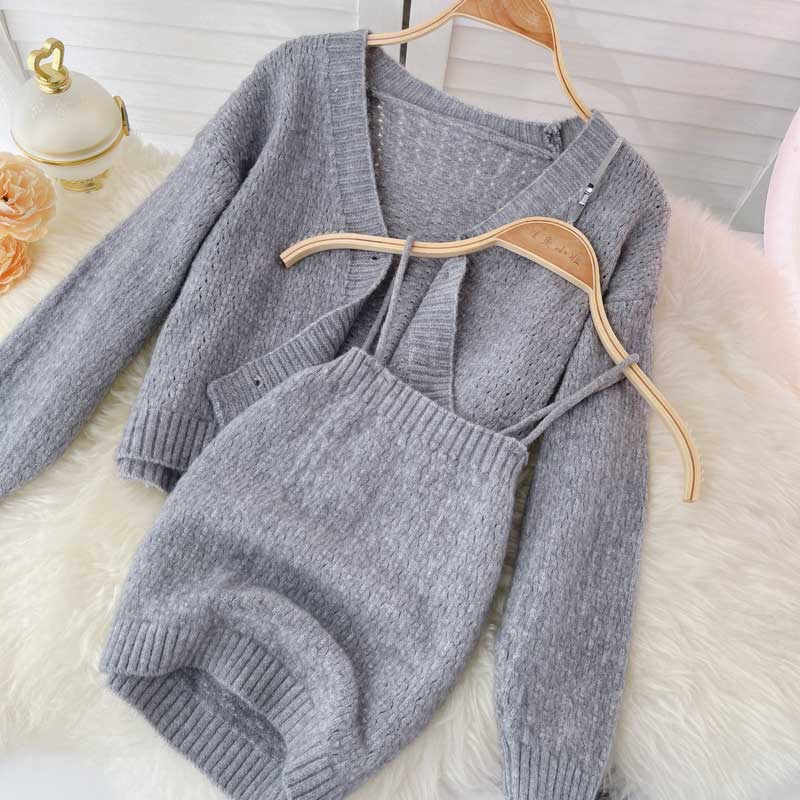Casual Knitted Cardigan Camisole Trendy Sweater Women's Suit
