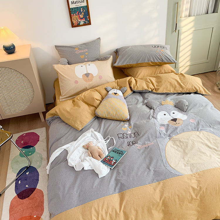 Washed Cotton Seven-Piece Cute Grandpa Bear Bed Set - Harmony Gallery
