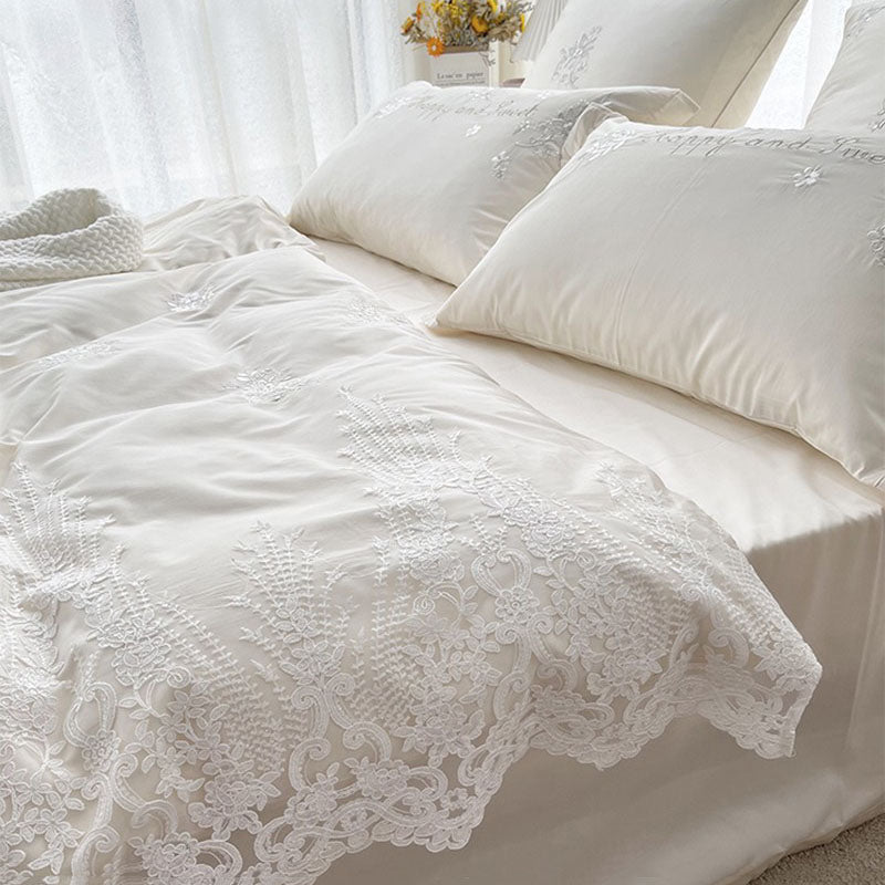 French Lace Embroidered Quilt Cover Princess Style Bed Set