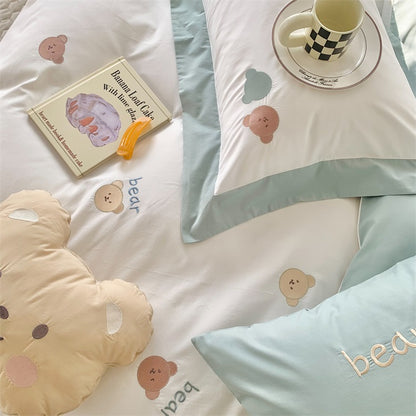 Cute Bow Bear Washed Cotton Five-Piece Cartoon Bed Set