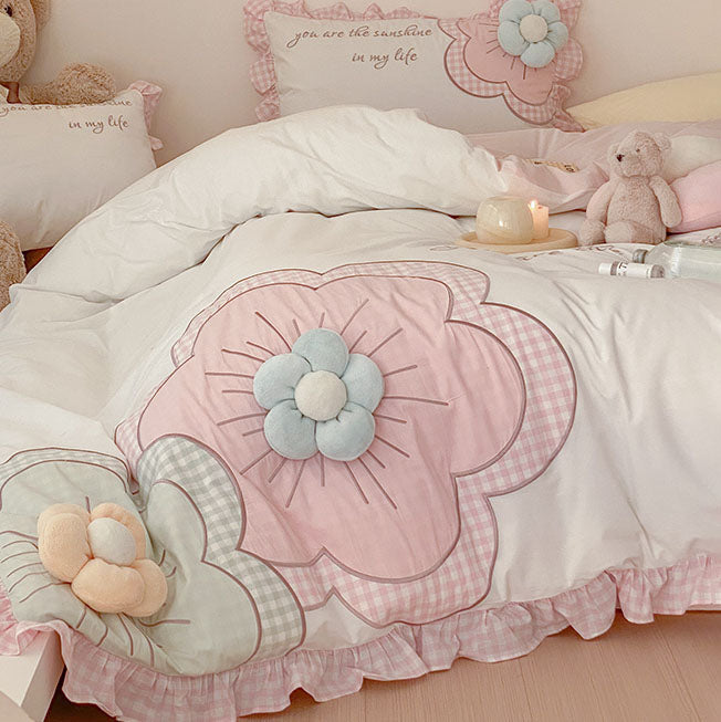 Pink Floral 100% Cotton Duvet Cover Set,french Floral Gentle