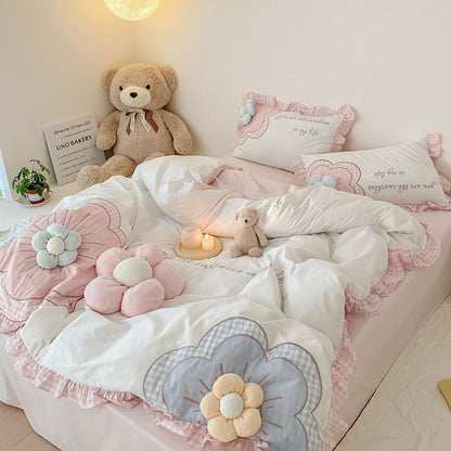 Princess Style Super Soft Floral Washed Cotton Four-Piece Bed Set