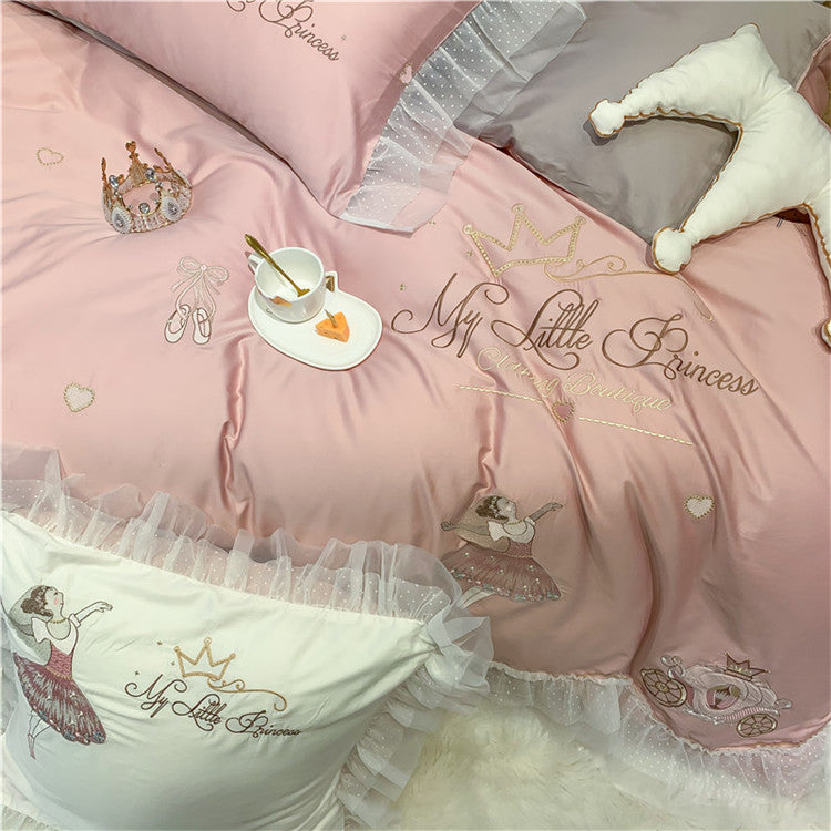Princess Four-Piece Cotton Ballet Girl Embroidery Bed Set