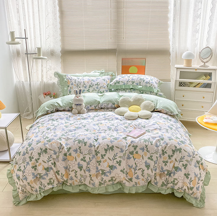 Pastoral Style Printed Four-Piece Pure Cotton Bed Set