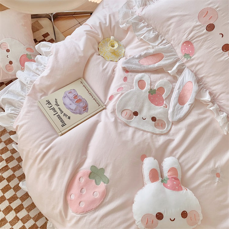 Cartoon Cute Rabbit Grumble Cotton Four-Piece Bed Set - Harmony Gallery