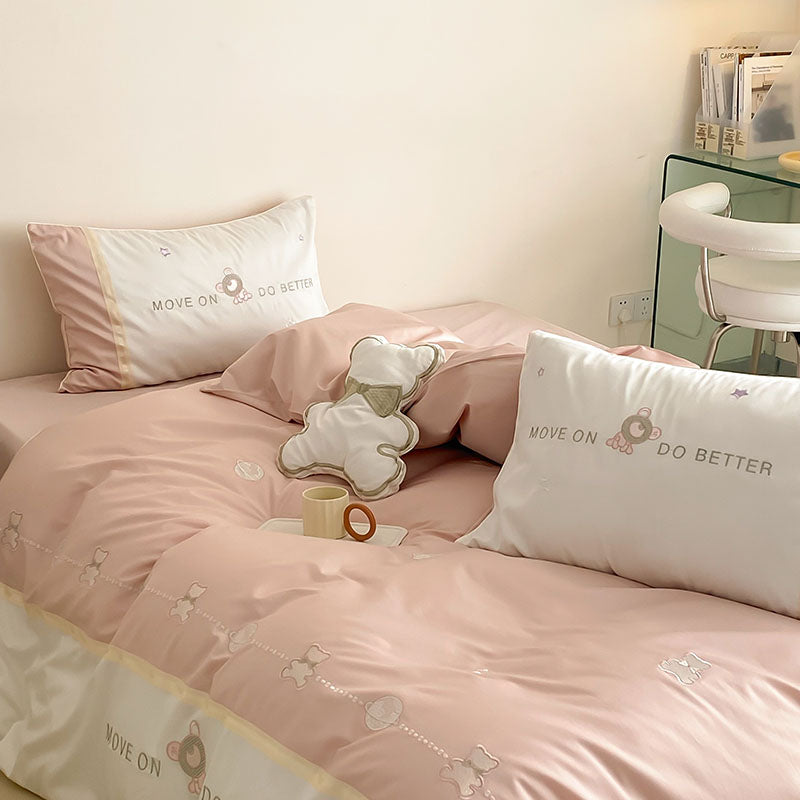 Long-Staple Five-Piece Pure Cotton Cute Bear Bed Set
