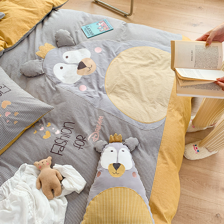 Washed Cotton Seven-Piece Cute Grandpa Bear Bed Set