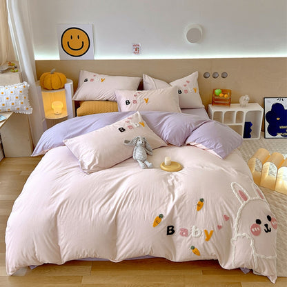 Cute Bear Cartoon Washed Cotton Four-Piece Bed Set