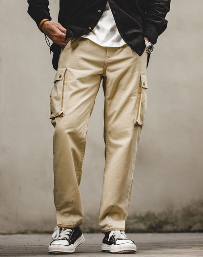 Tooling American Retro Khaki Tapered Casual Men's Trousers