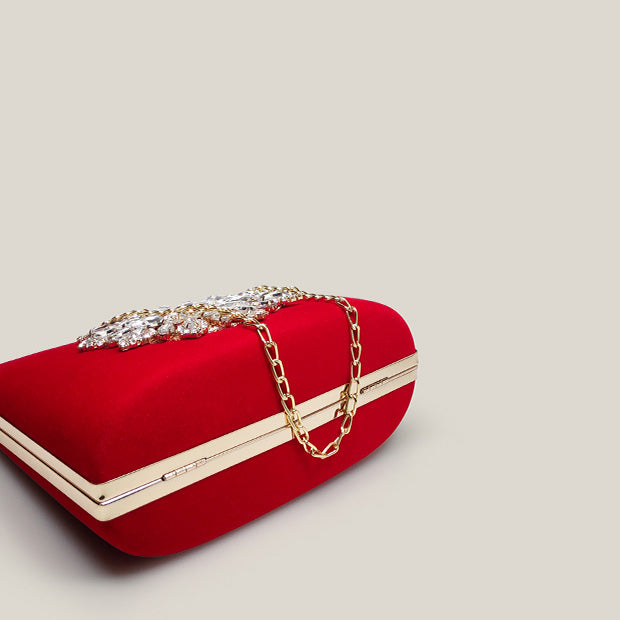 Red Bridal Diamond High-End Exquisite Velvet Clutch Bag - Harmony Gallery