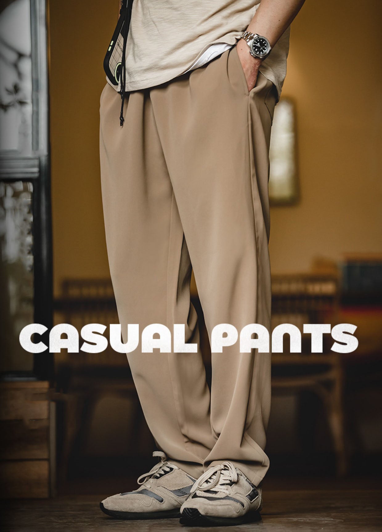 Tooling Casual Anti-Wrinkle Elastic-Waist Straight Men's Trousers - Harmony Gallery