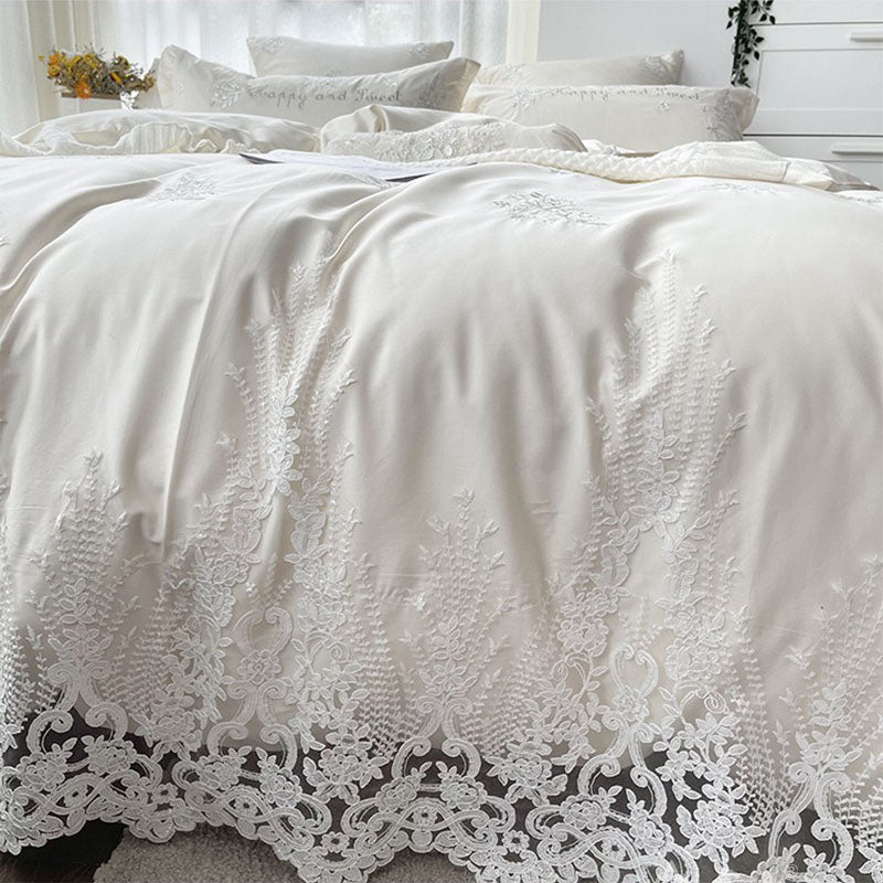 French Lace Embroidered Quilt Cover Princess Style Bed Set