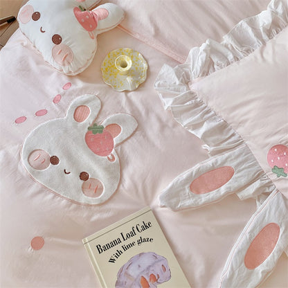 Cartoon Cute Rabbit Grumble Cotton Four-Piece Bed Set