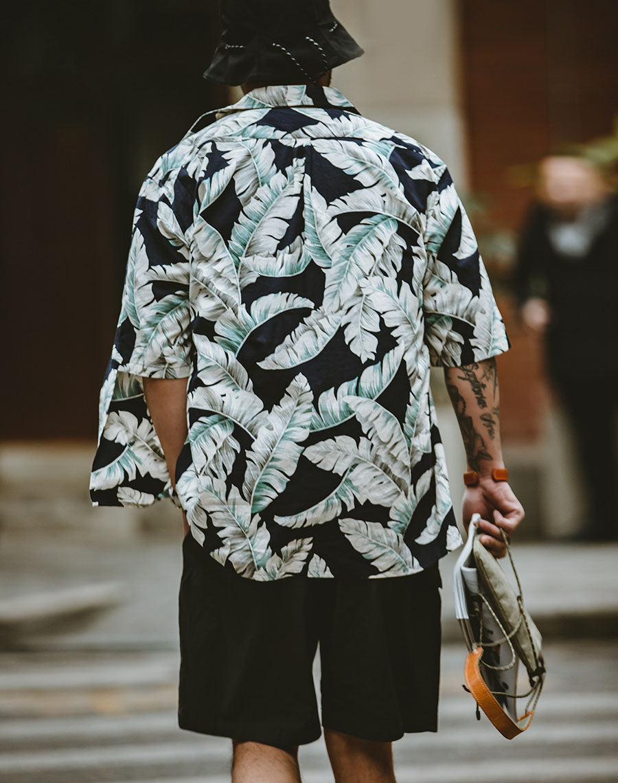 American Retro Hawaiian Banana Leaf Beach Men's Shirt - Harmony Gallery