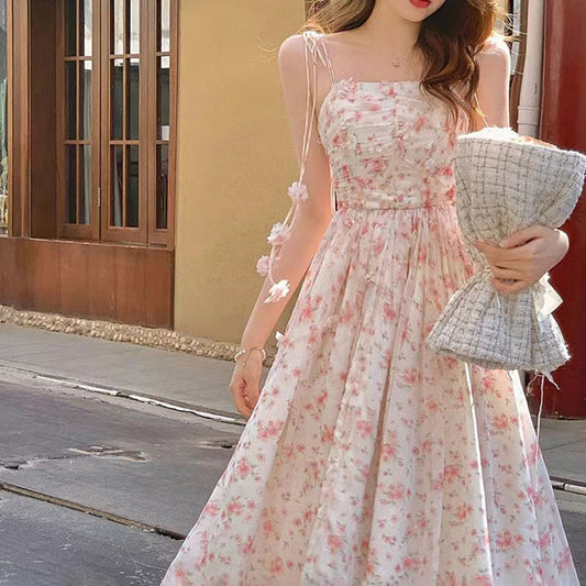 French First Love Pink Floral Bellflower Women's Dress