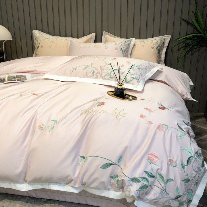 Pastoral Style plant Flower Embroidery Quilt Cover Bed Set - Harmony Gallery
