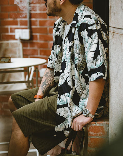 American Retro Hawaiian Banana Leaf Beach Men's Shirt