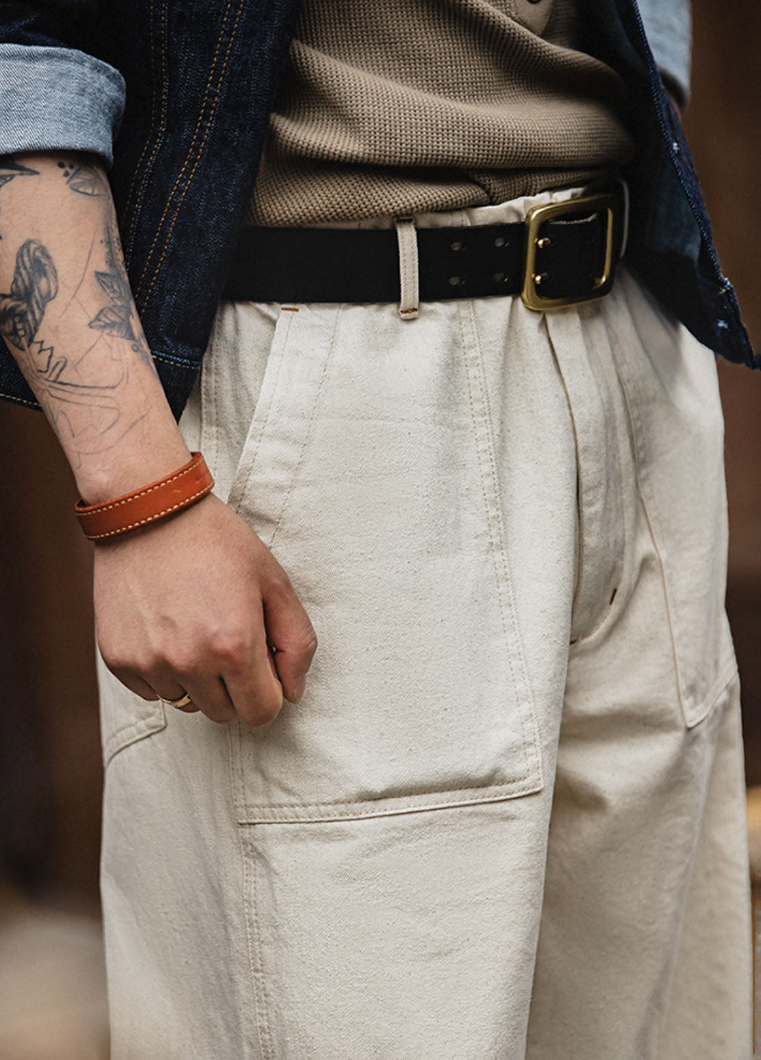 Retro Cotton Rice White Casual Wear-Resistant Men's Jeans